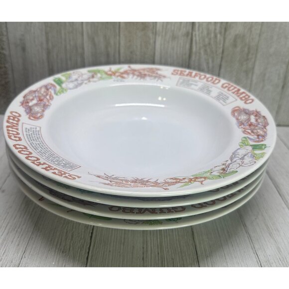Vtg Set of 4 Youngberg & Co. Seafood Gumbo Ingredient Recipe Bowls 1995 10" DIA - Picture 1 of 10